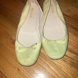 Yellow Prada Flats There’s A # Imprinted Inside 