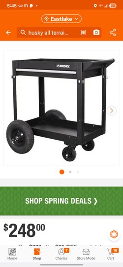 Husky 36 in. 1-Drawer 2-Tray Black All-Terrain Rolling Utility Cart (NEW IN BOX)