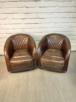 Brown Leather Club Chairs 2pc