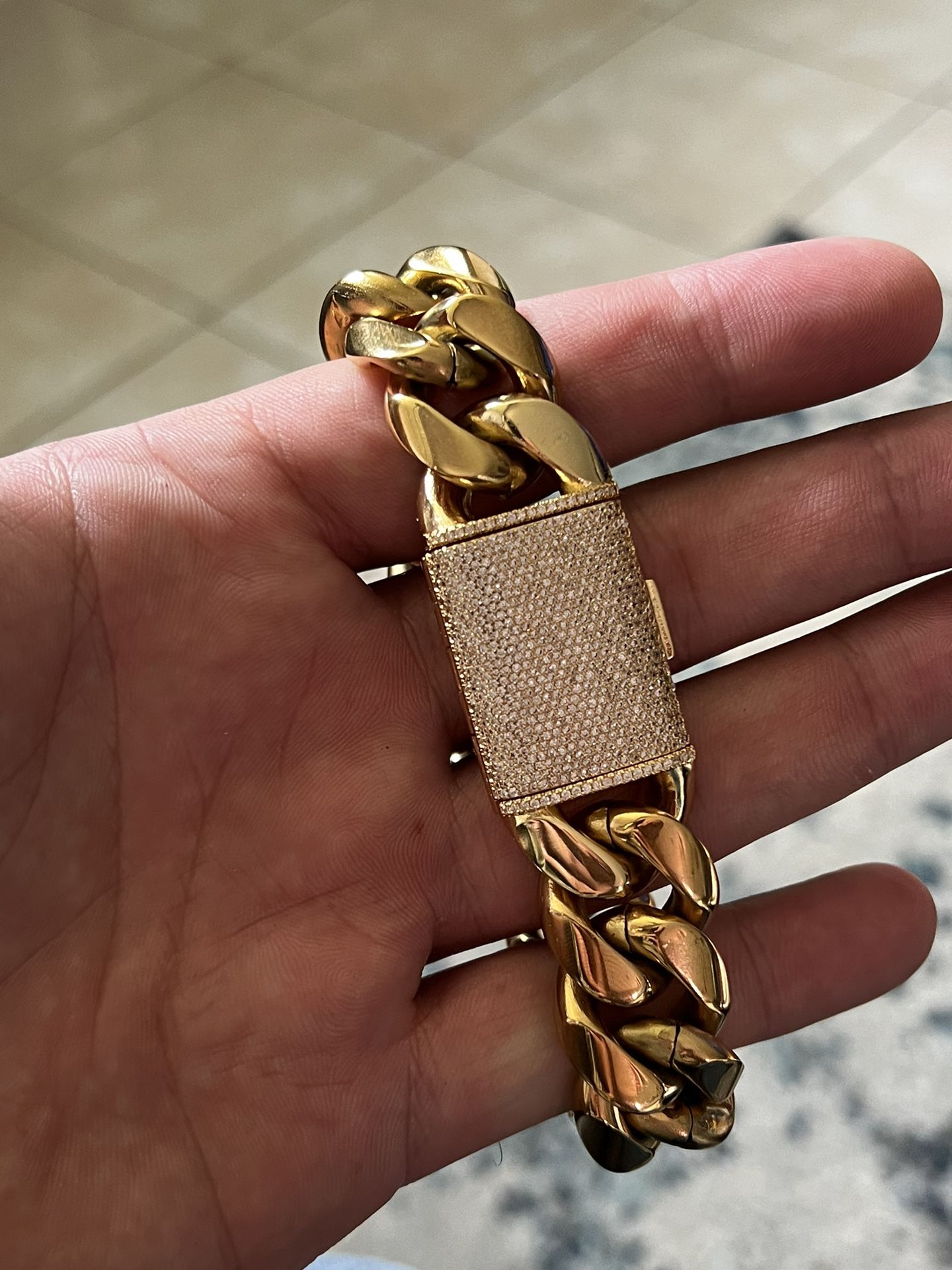 14k Gold Over 925 Silver Cuban Bracelet 