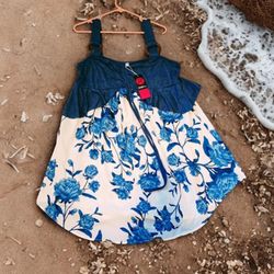 NWT Rosegal Blue And White Floral Layer long Tunic Top 1X 2X