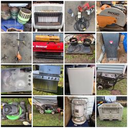 Heater, deep freezer, saw, generator, lawnmower and a lot more