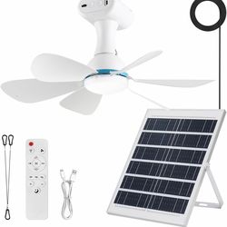 Ventilador de techo solar con control remoto, 30000 mAh luces solares portátiles para exteriores con ventilador solar de 20 W, 3 velocidades, ventilad