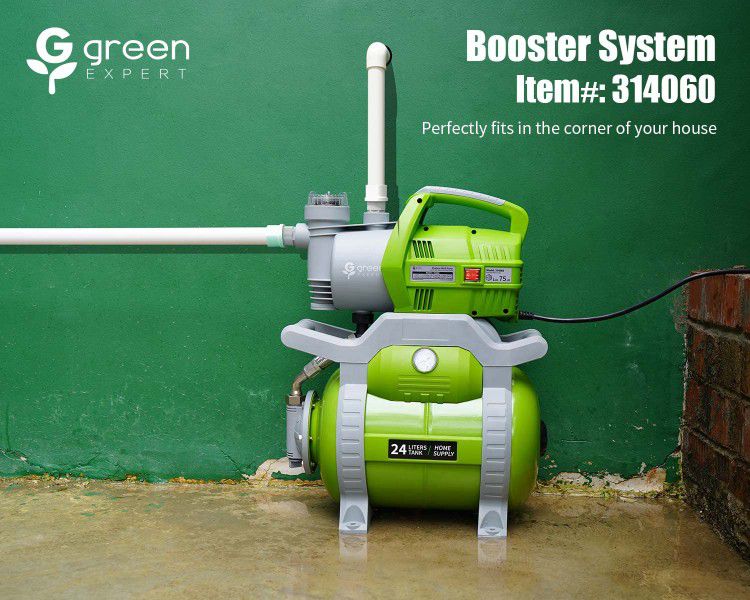 Green Expert 1/2HP Shallow Well Pump with Prefilter and Pressure Tank Max Head 125FT Pre-Set 20/45psi Switch Automatic Water Booster System for Househ