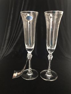Beautiful Rhinestone Decorated Italian Champagne Flutes