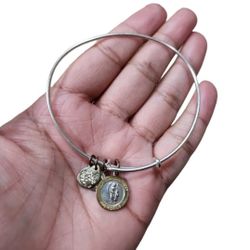 Alex and Ani Gold Silver Toned Our Guardian Angel Protect Us Charm Bracelet