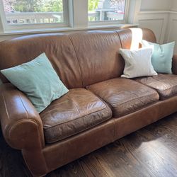 Brown Leather Pottery Barn Sofa | Couch