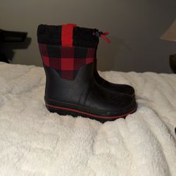 Cat & Jack Kids Red Buffalo Plaid Waterproof Winter Rain Boots Cinch Top Sz 11