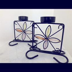 Metal Work Beaded Candle Holders - Set Of 2