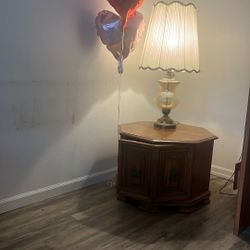 Antique Octagon Side Table + Lamp 