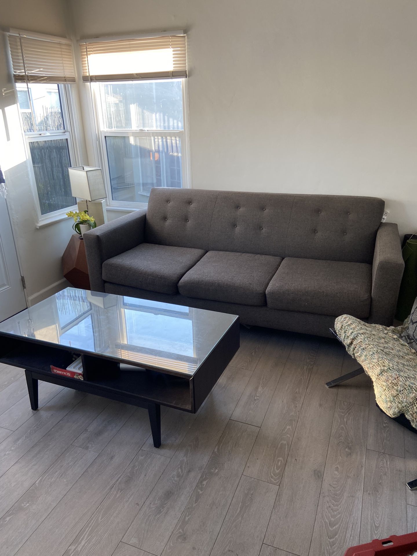 Grey Couch / Sofa - Wood Midcentury Legs - Needs To Go Today Saturday