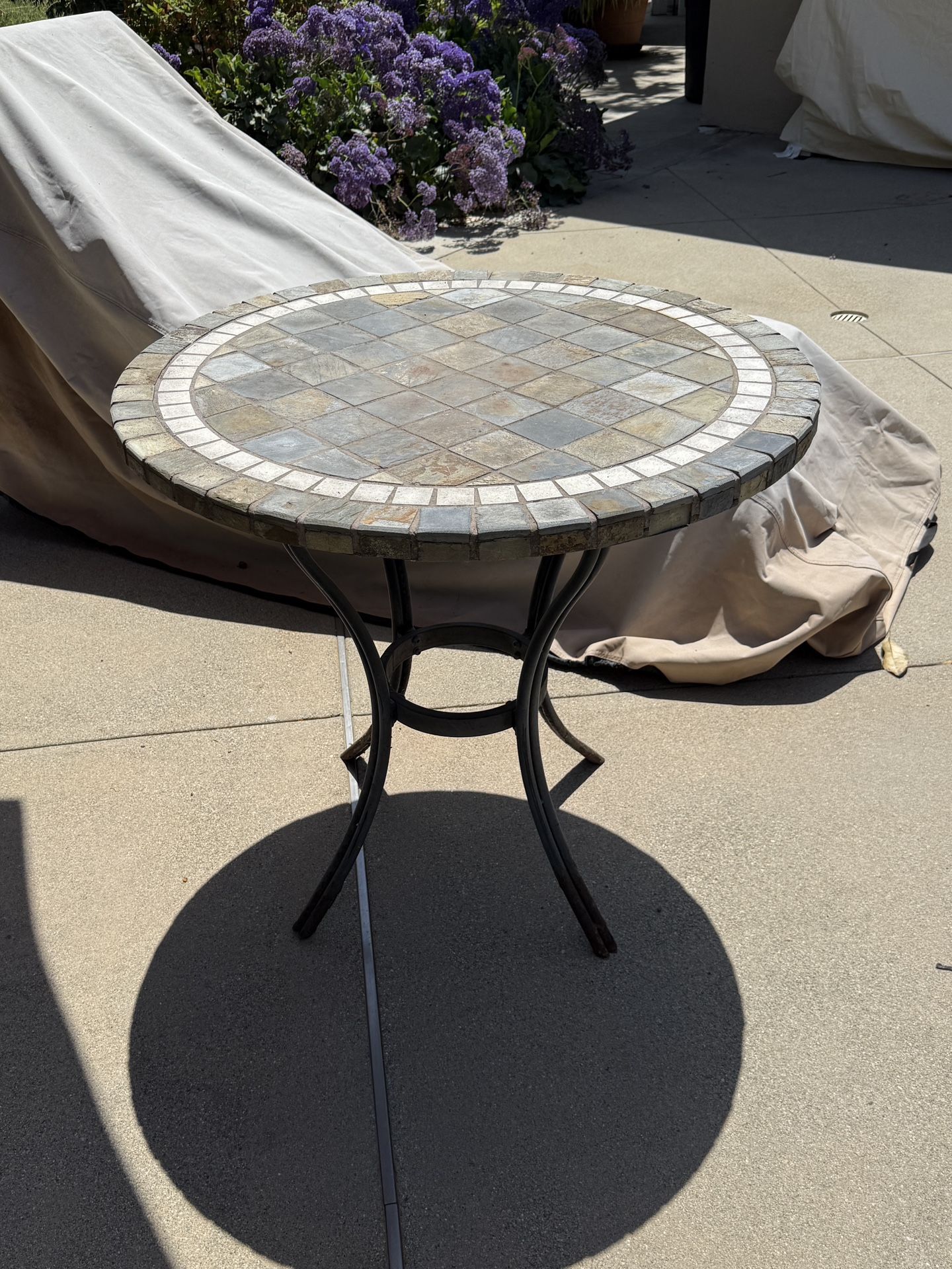 Outdoor Round Tile Mosaic Patio Table, 30” W X 27 1/2” H. Used