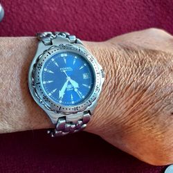 Fossil Blue Men's Quartz solid Titanium and Stainless steel watch 100m AM 3592 works