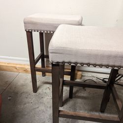 Beige and Gray Wooden Counter Height Stool