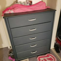 Blue dresser with 5 drawers