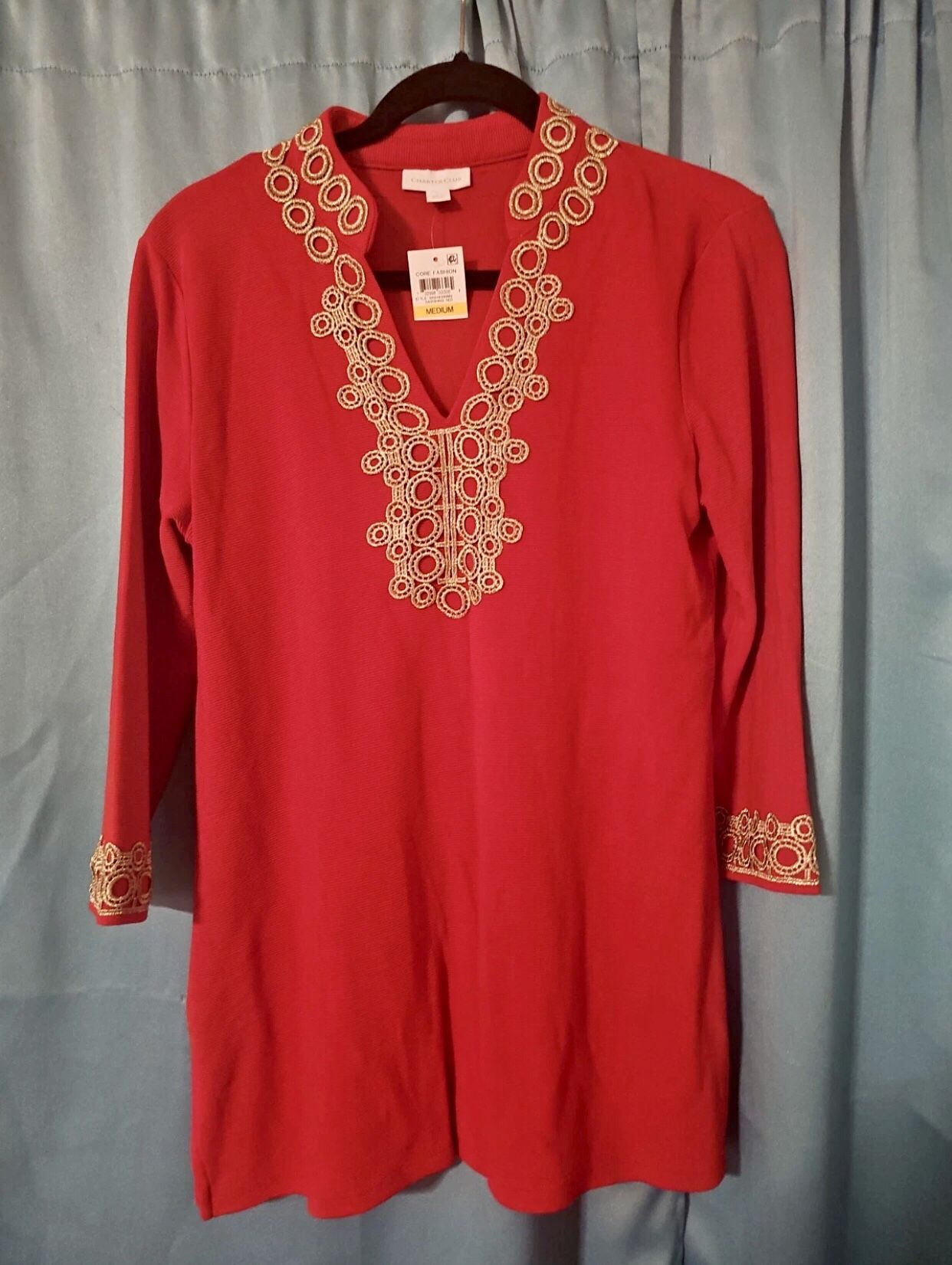 NWT RED AND GOLD RIBBED TUNIC BY CHARTER CLUB. SIZE 3X