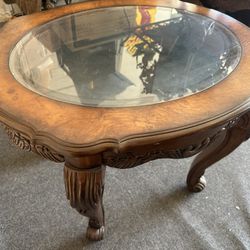 2 Wood/Glass Top End Tables