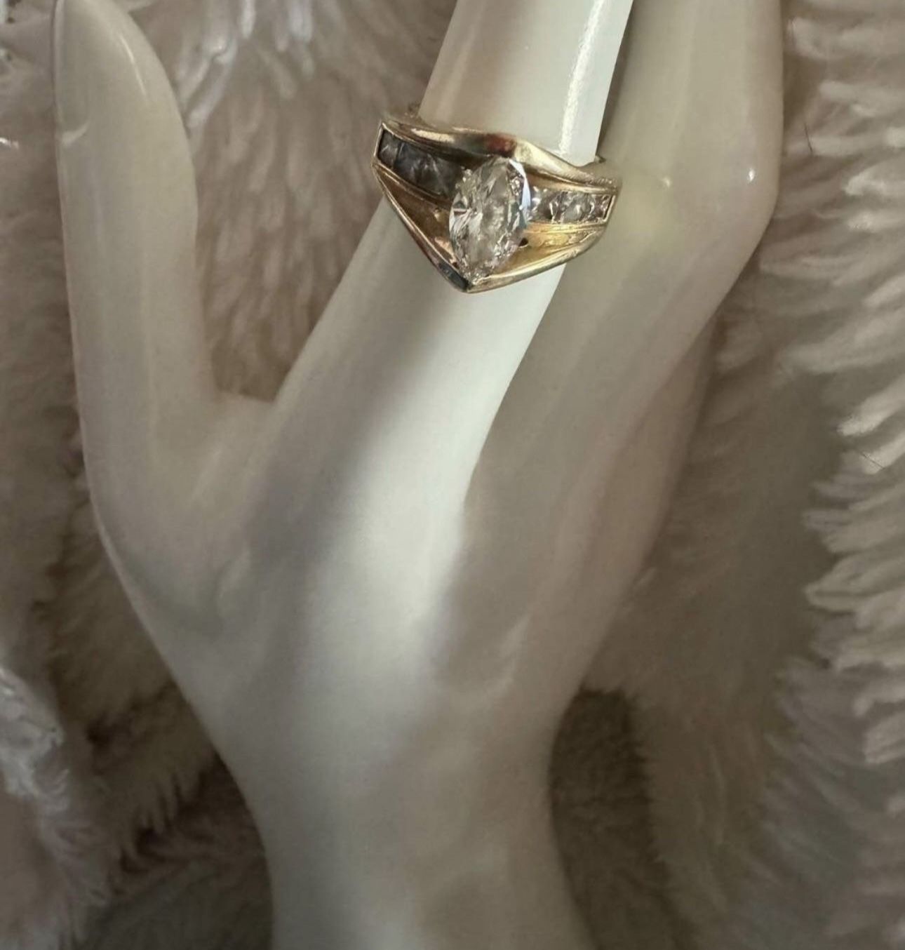 Vintage Ladies KOBI 14k Yellow Gold Diamond Ring with a Marquise Shaped Diamond