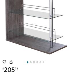 Contemporary Rectangular Bar Unit with 2 Shelves and Wine Holder Weathered Grey and Chrome 