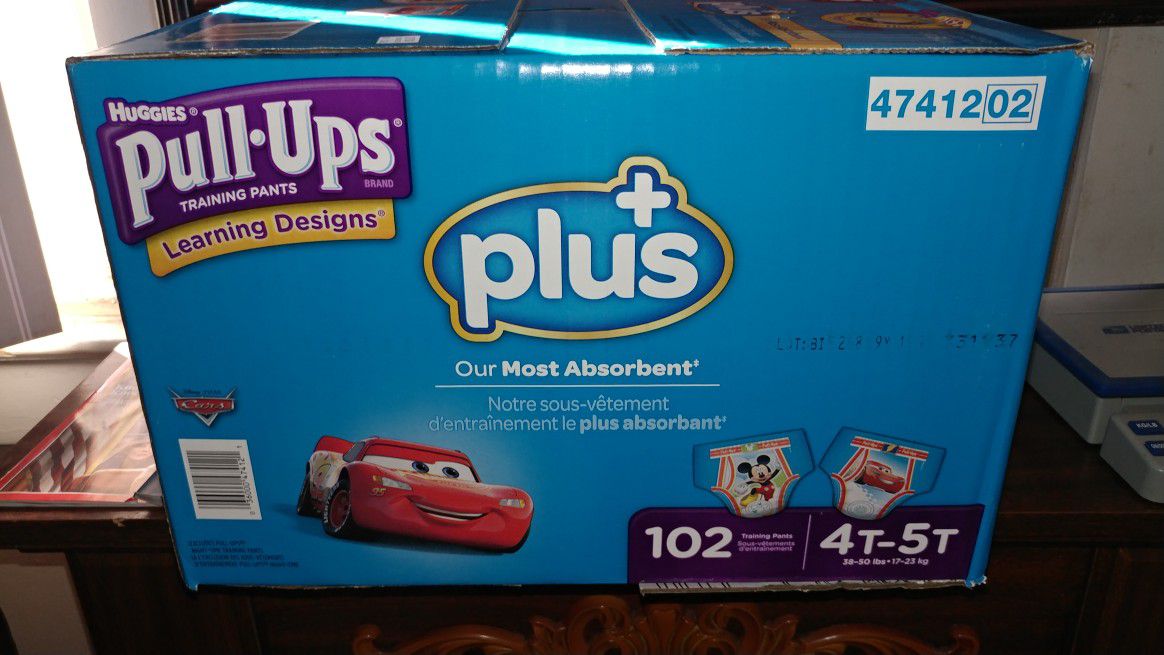 Brand new case of Huggies Pull-Ups training pants 102 count size 4 through 5 t