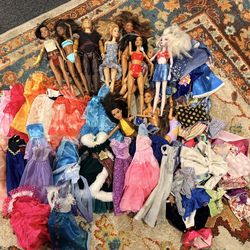 Bundle of Fashion Dolls with Large Assortment of Clothing – Great Condition