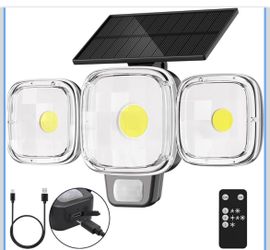 6000mAh Solar Motion Sensor Outdoor Lights with 3 Modes IP65 Waterproof, 3-Head 270° Wide Angle Remote Control Outside Security Wall Light For Garden,