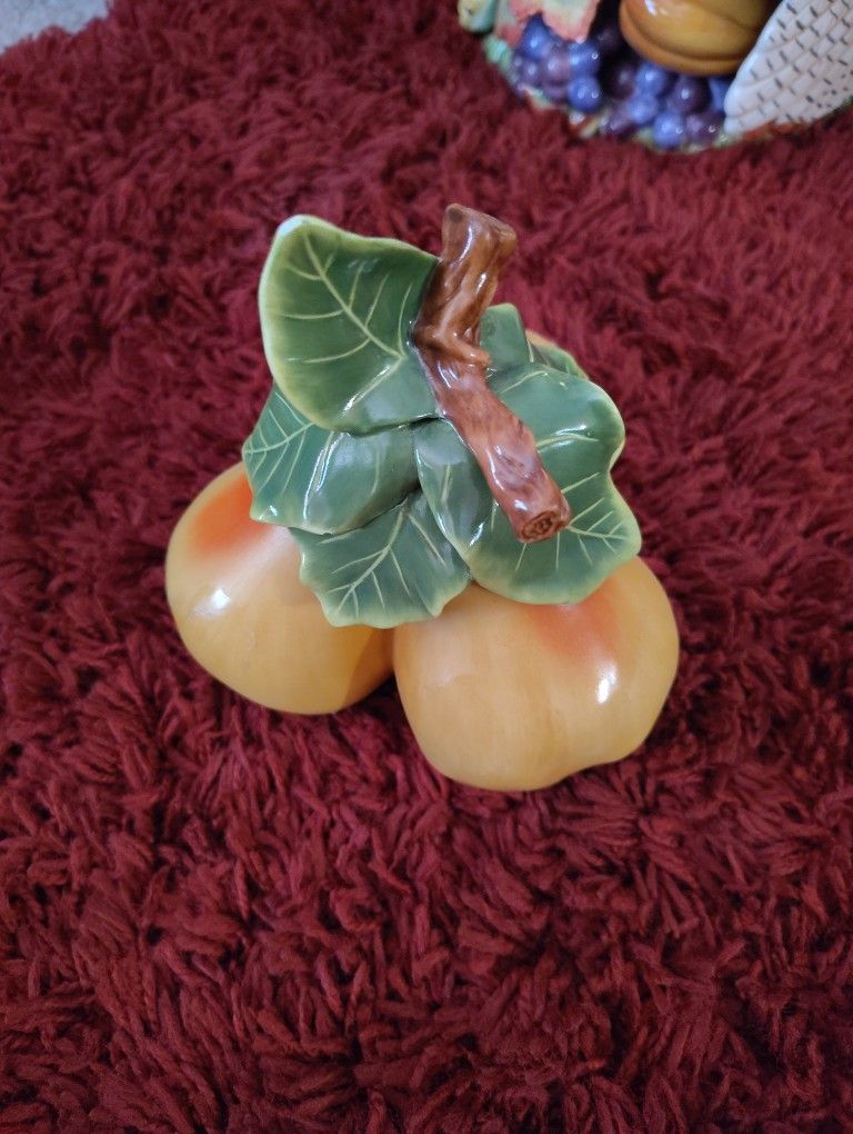 Ceramic Pear Trinket Box with Green Leaves