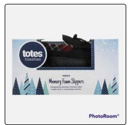 Totes Men's Faux Suede Slippers Size LARGE 9-10 Black Memory Foam Loafers NEW