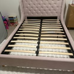 Pink Full Size Upholstered Bed Frame 
