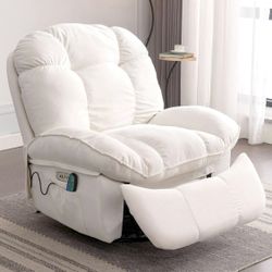 Power Recliner Chair, Massage Rocker Recliner Chairs with Heated. White
