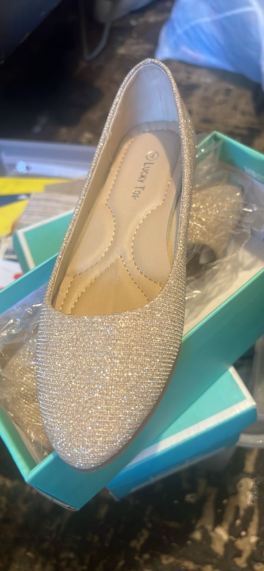 Flats 4y Rose Gold/glitter