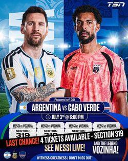 Argentina vs Cape Verde 4 tickets! 32 round Miami, Florida