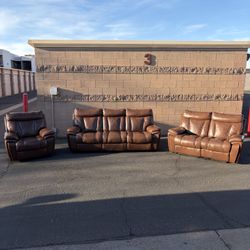 Leather 3 Piece Reclining Couch Set 