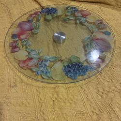 Clear Glass Fruit Pattern 14” Lazy Susan