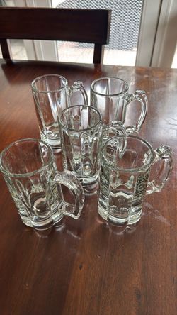 5 Vintage Retro Libby USA Glass Beer Mug Stein Pair Heavy Glass