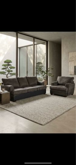 85x37.5” sofa Charcoal Grey colored Fabric 3-seater sofa and matching single arm chair set