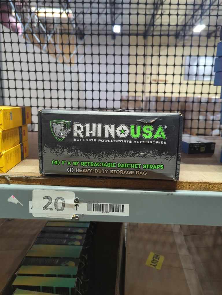 Rhino USA Heavy Duty 1" x 10' Retractable Ratchet Straps 1,209lb Break Strength (Gray 4-Pack)