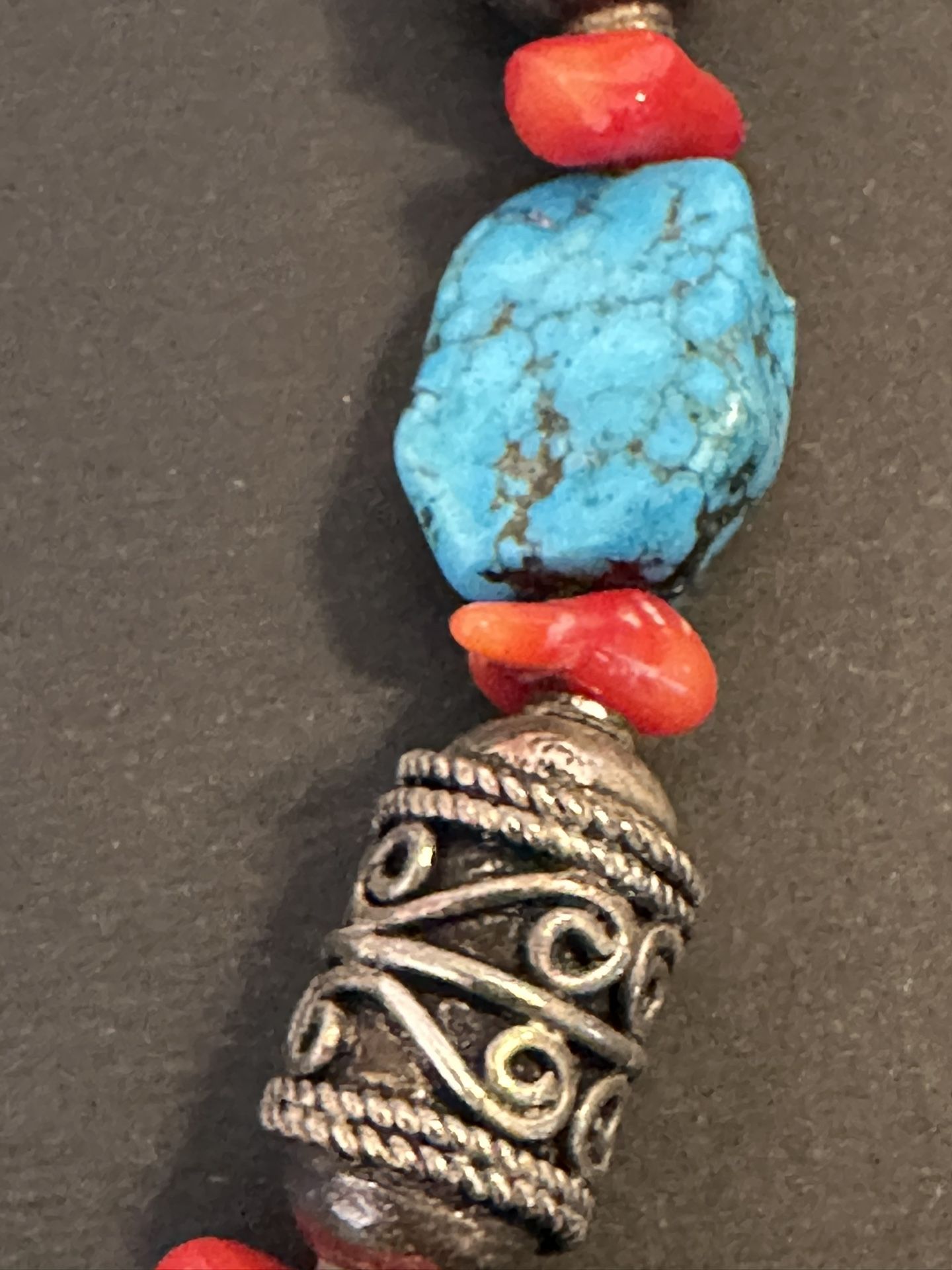 Turquoise/Coral/Sterling Silver Necklace 