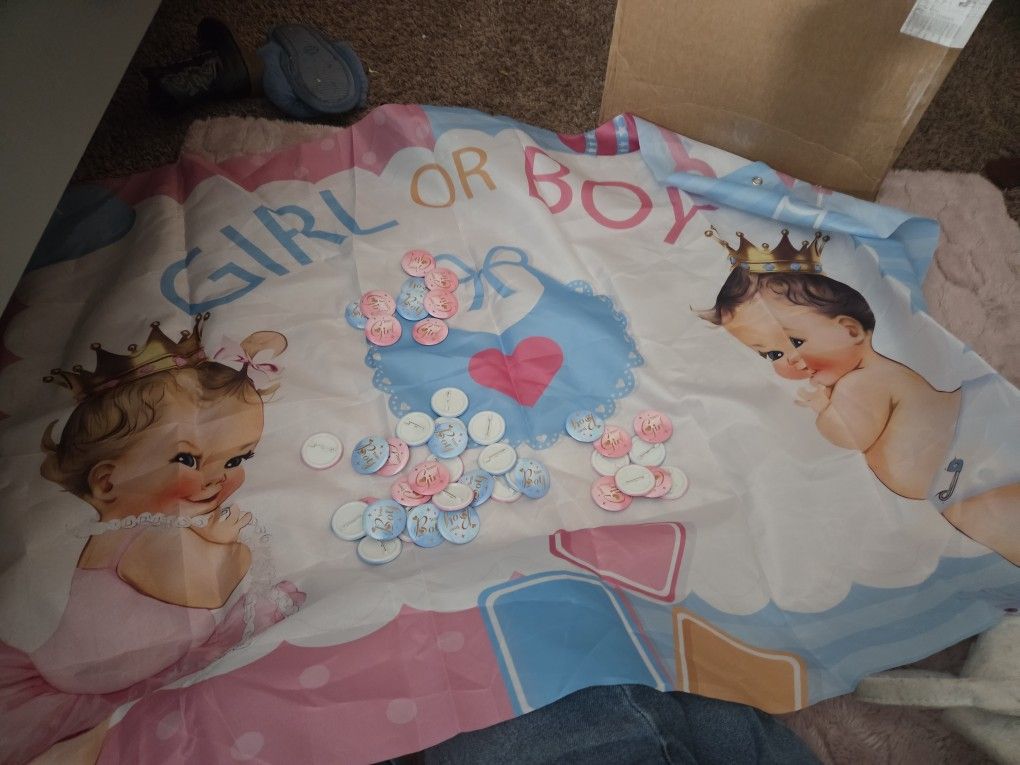 Gender Reveal Banner And Buttons