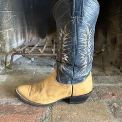 Vintage Nocona Boots Oily Toro Western Black Black & Brown Mens Size 11.5 D