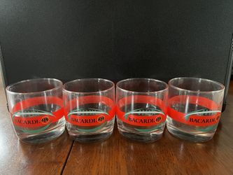 Set of 4– Bacardi Bat Logo Rocks Glasses Green and Red Football Design