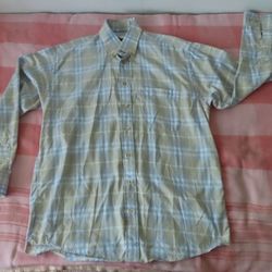 burberry london plaid long sleeve button up shirt L made in usa beige/blue/white