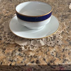 Bavarian Echt Cobalt Soup Bowl With Attached Saucer 