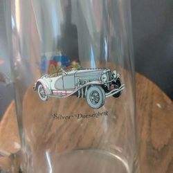 Rare Antique Cars Glass Pitcher - Stanley Steamer/Silver Duesenberg