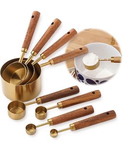 Stainless Steel Measuring Cups and Spoons Set with Wood Handle