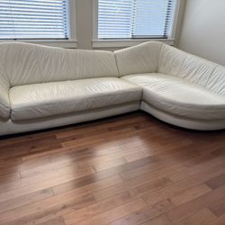 Full Leather Sectional Sofa in Ivory / Off-white Color