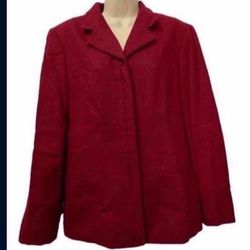 Adult Women X-Large Size 14 Red Blazer 100% Wool Full Zip 