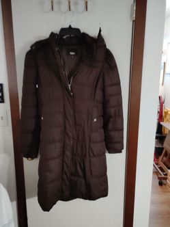 Brown Long Puffer Coat with Hood