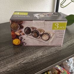3 Pieces Storage Jars w/stand Set
