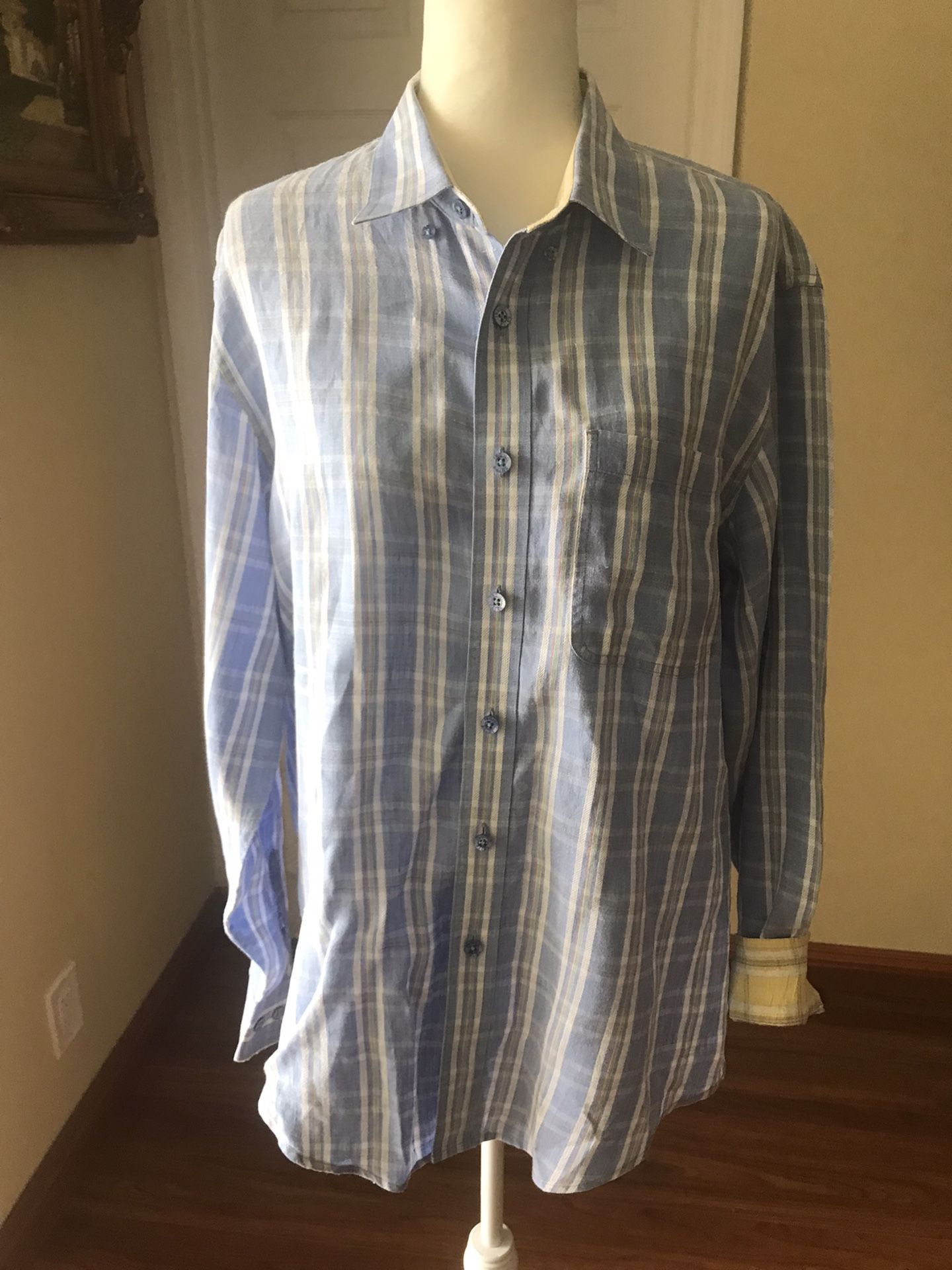 Mens Shirt Indigo Palms Sleeve 100% Linen Size L